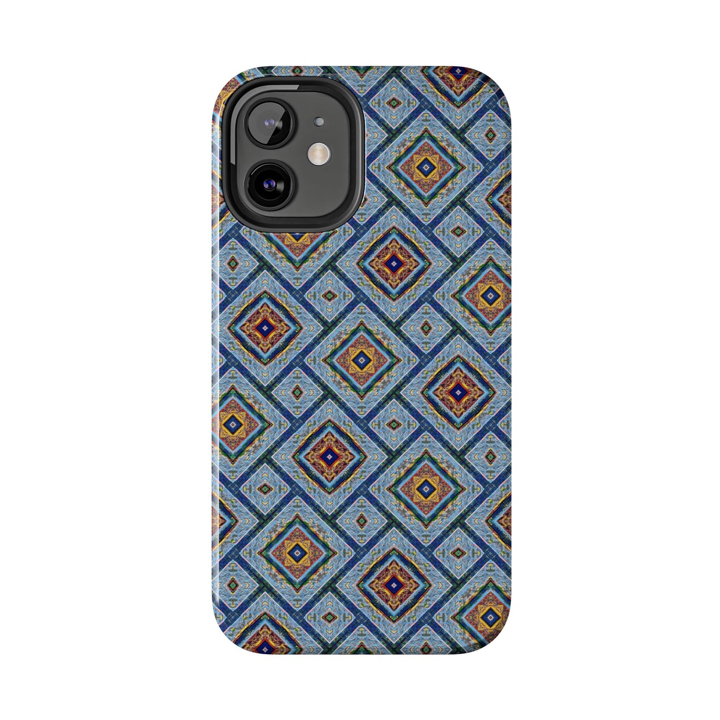 Blue Fusion Tiling Tough Case – Blue Geometric Phone Case, Modern Diamond Pattern Cover, Abstract Tile Design