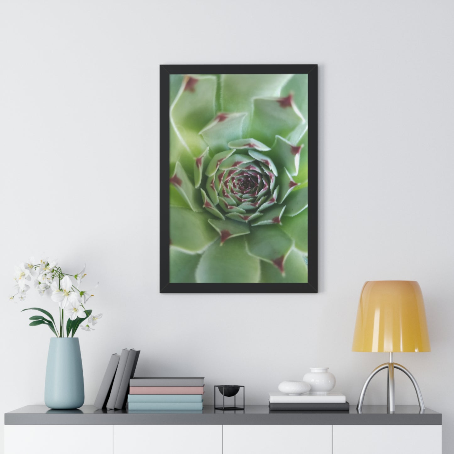 Pale Green Spiky Succulent Framed Print – Minimalist Botanical Wall Art for Desert-Inspired Interiors