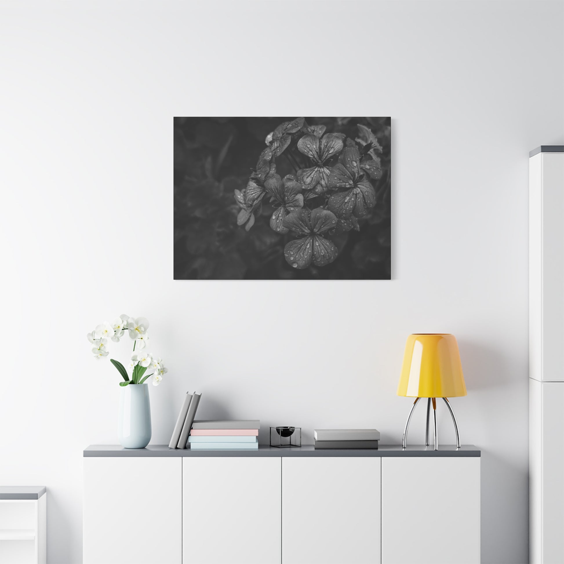 Geranium canvas print with moody fine art floral theme