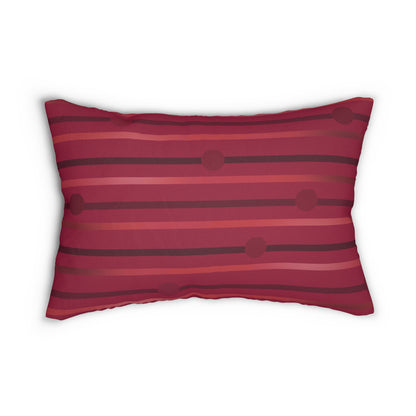 Red Striped Lumbar Pillow – Warm Burgundy and Dot Pattern Cushion for Modern or Retro Home Decor