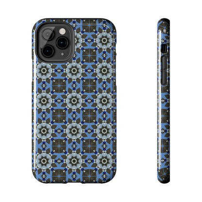 Blue Quilt Pattern Phone Case – Geometric Floral Protective Cover for iPhone & Android Models