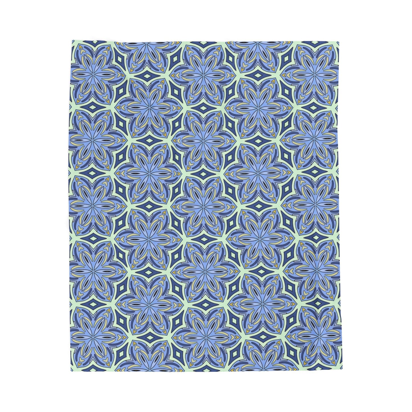 Pale Cornflower Blue and Yellow Velveteen Plush Blanket – Soft Geometric Floral Throw for Home Decor