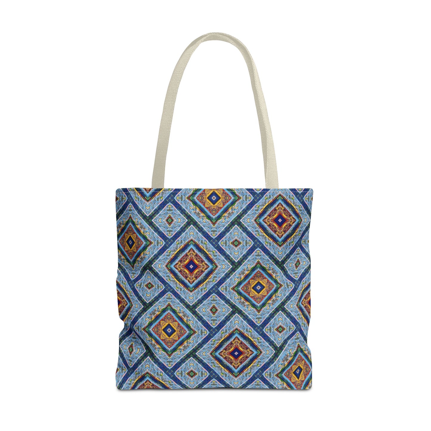 Blue Fusion Tiling Tote Bag – Blue Geometric Canvas, Modern Tile Pattern, Diamond Design Everyday Bag